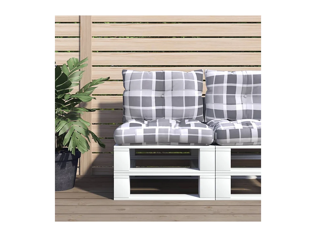 Coussins de palette lot de 2 motif à carreaux gris tissu