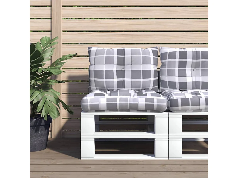 Coussins de palette lot de 2 motif à carreaux gris tissu