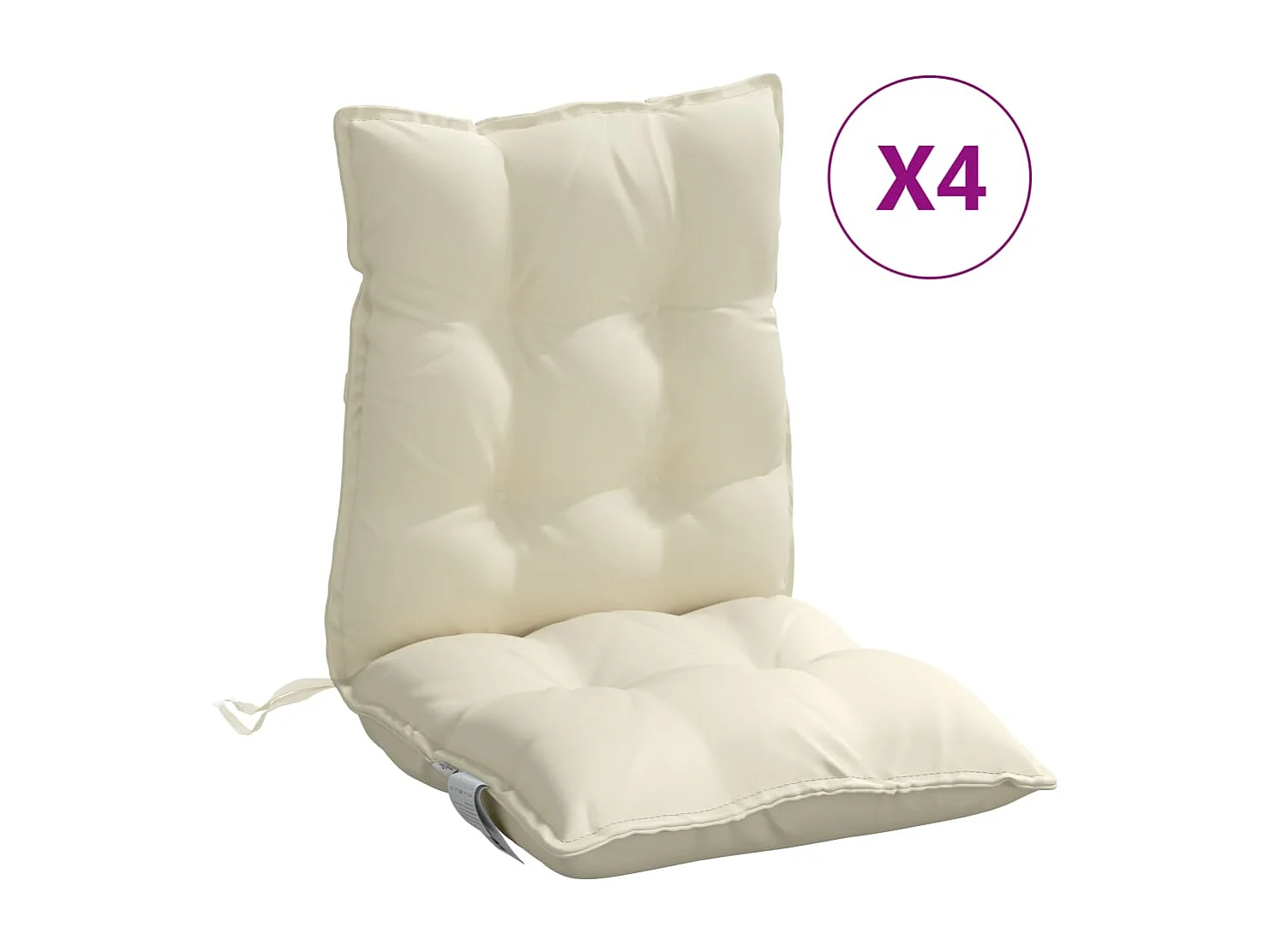 Coussins de chaise à dossier bas lot de 4 crème tissu oxford