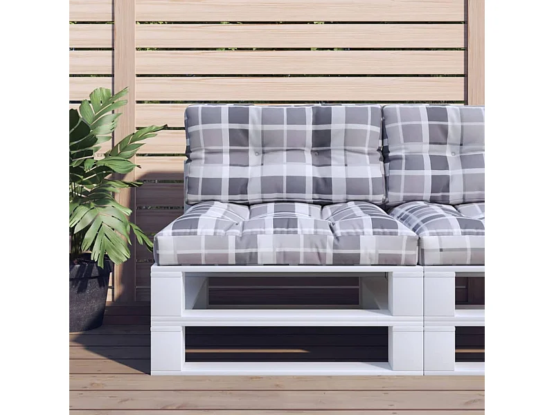 Coussins de palette lot de 2 motif à carreaux gris tissu