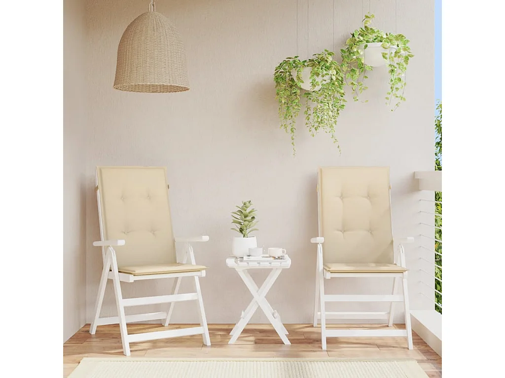 Coussins de chaise de jardin dossier haut lot de 2 beige tissu