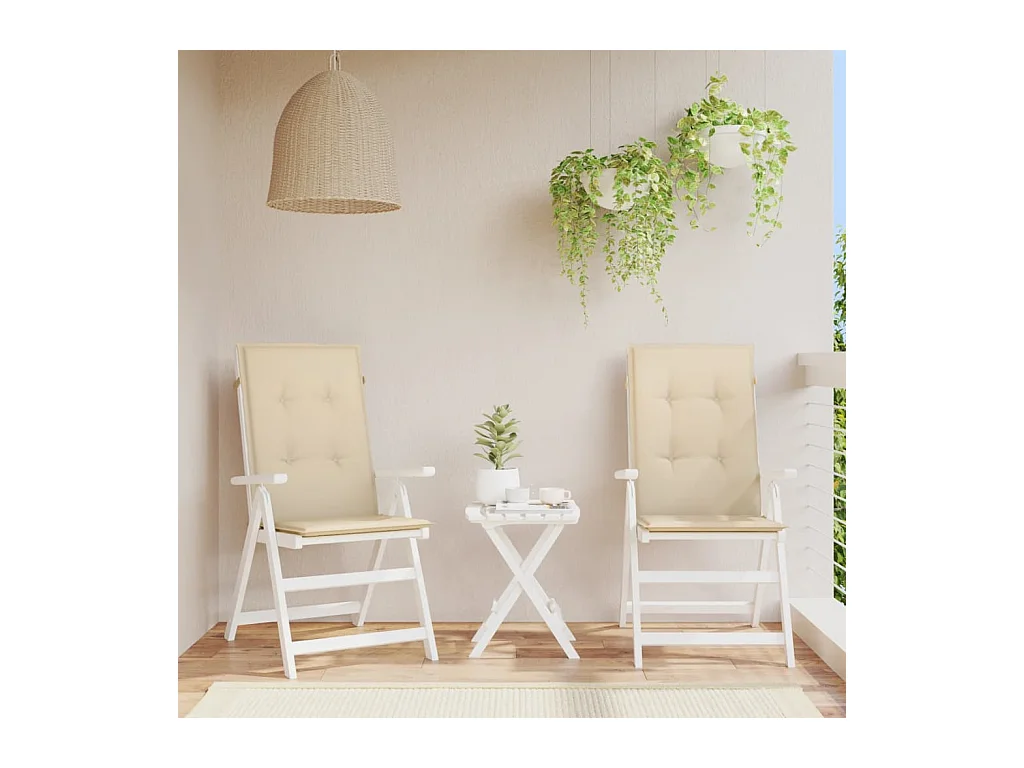 Coussins de chaise de jardin dossier haut lot de 2 beige tissu