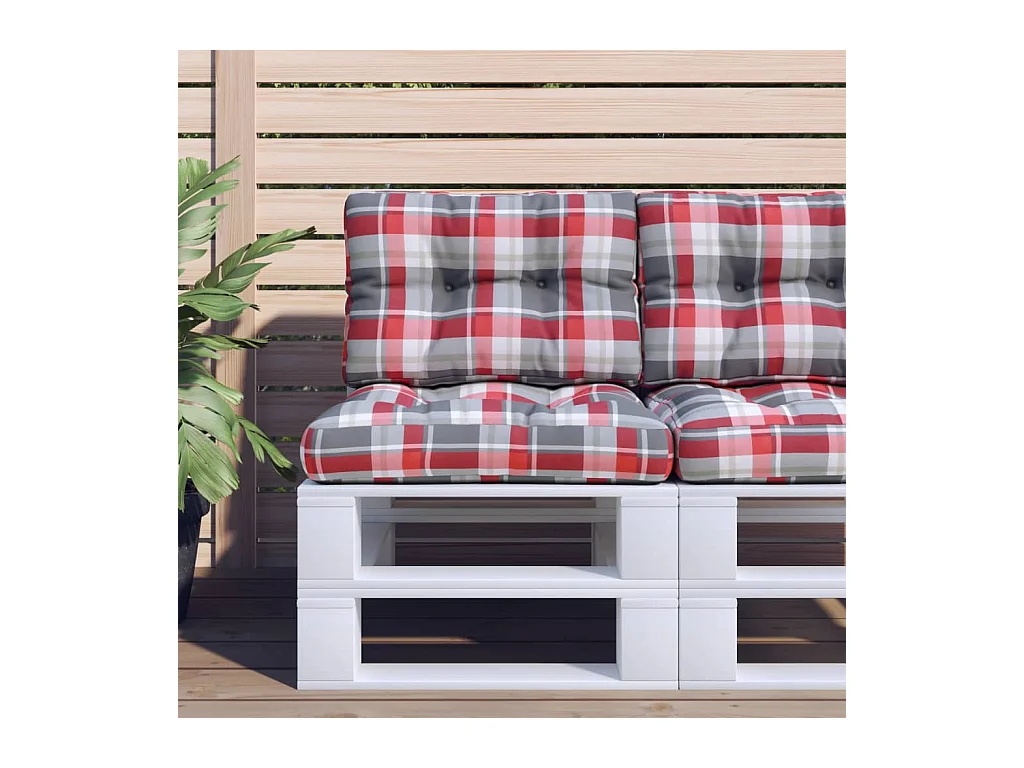 Coussins de palette lot de 2 motif à carreaux rouge tissu