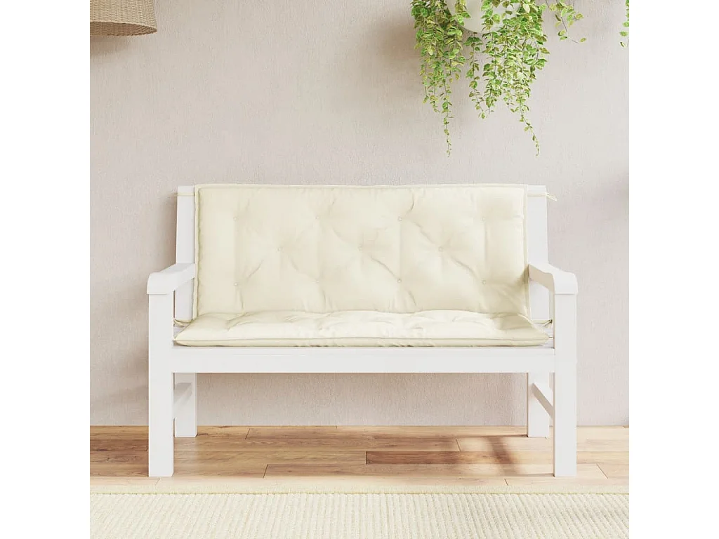 Coussins de banc de jardin lot de 2 blanc crème tissu Oxford