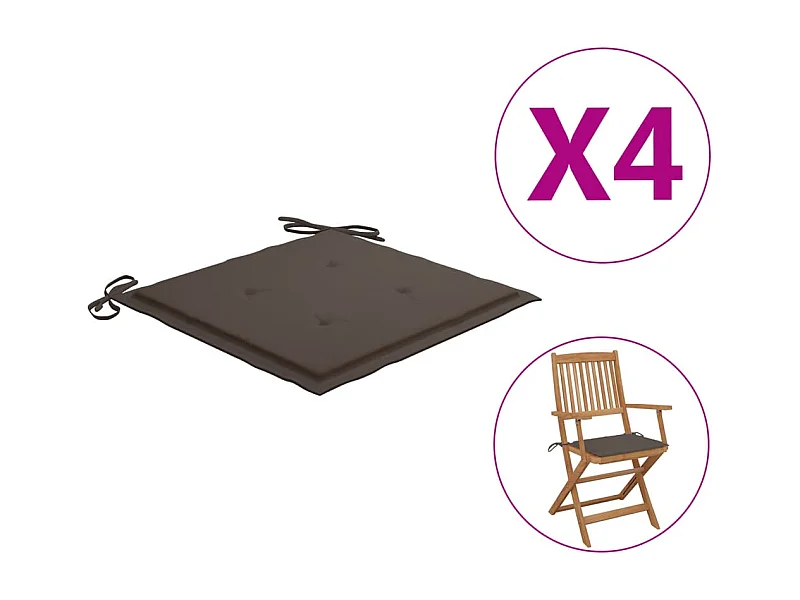 Coussins de chaise jardin lot de 4 taupe 40x40x3cm tissu oxford