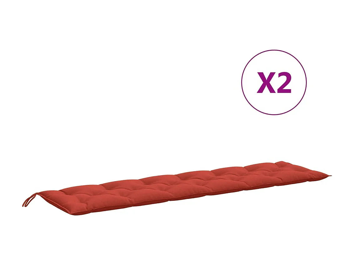 Cojines para banco jardín 2 uds tela rojo melange 200x50x7 cm
