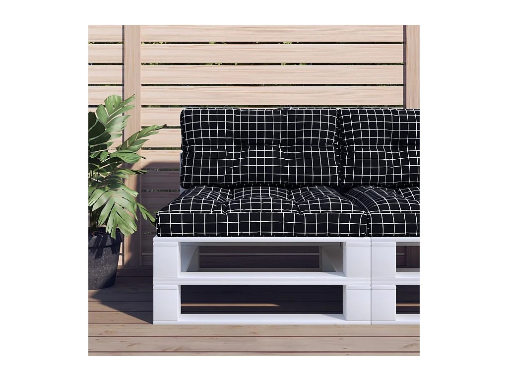 Coussins de palette lot de 2 motif à carreaux noir tissu