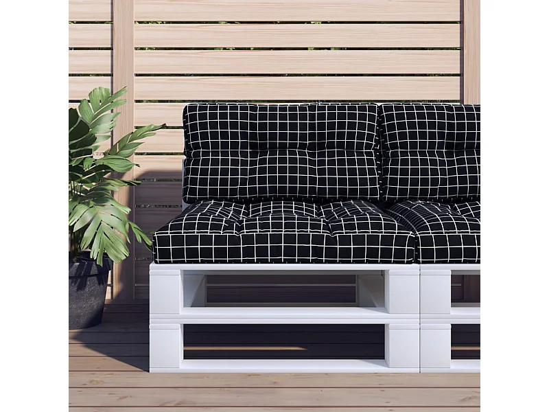 Coussins de palette lot de 2 motif à carreaux noir tissu