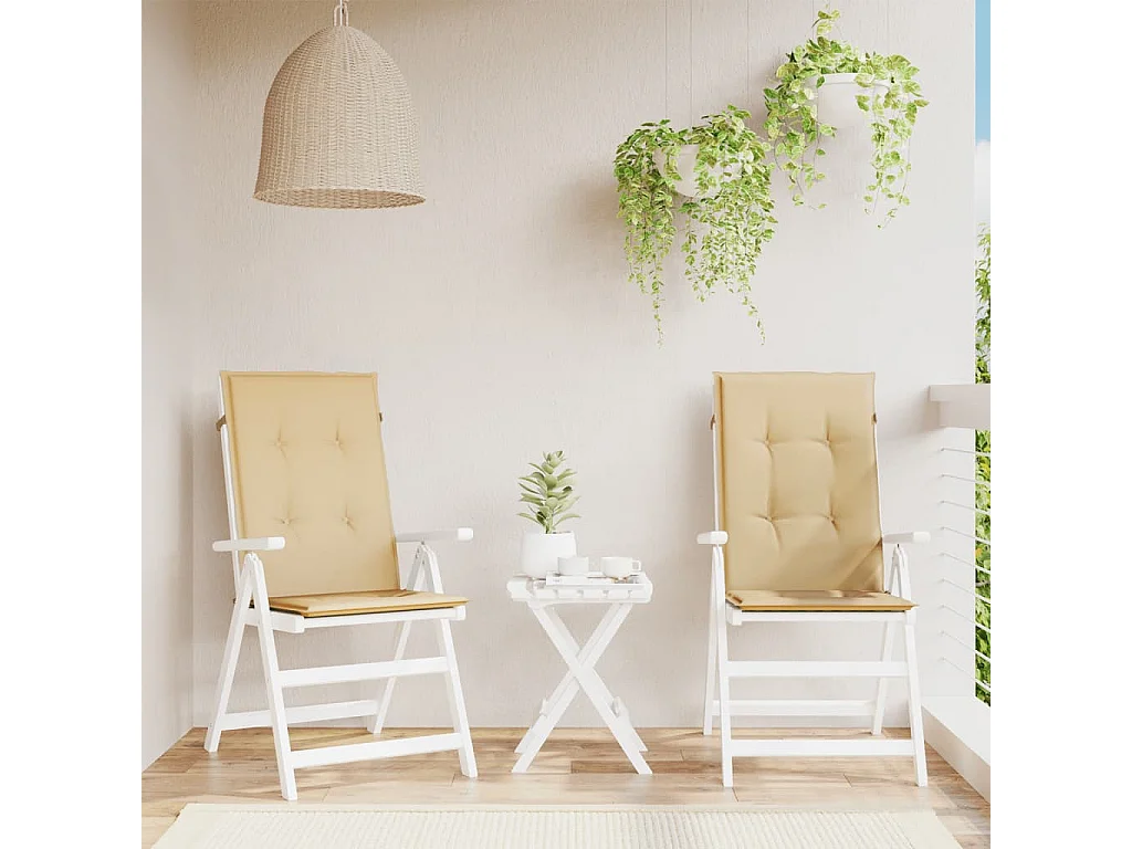 Cojines silla respaldo alto 2 uds tela beige melange 120x50x4cm