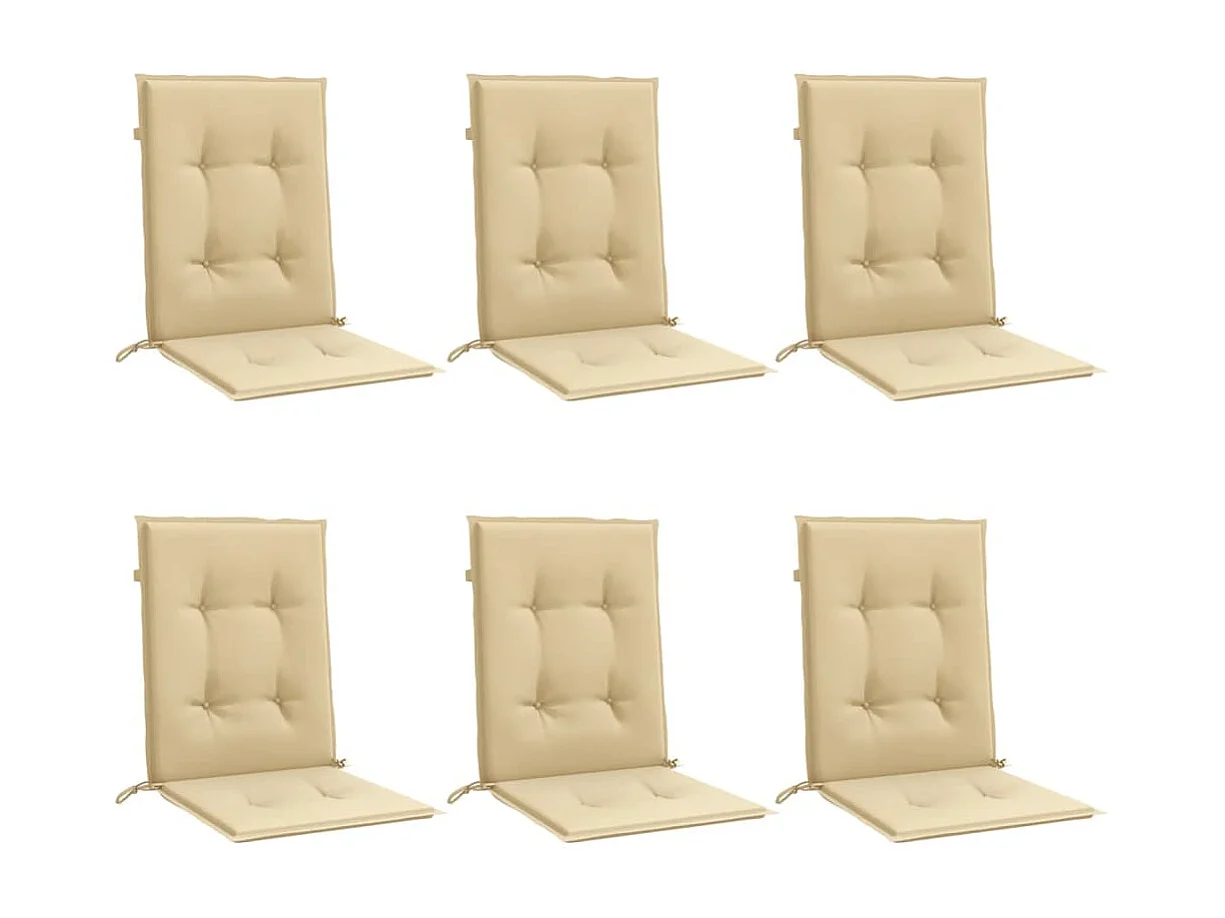 Cojines silla respaldo bajo 6 ud tela beige melange 100x50x4 cm