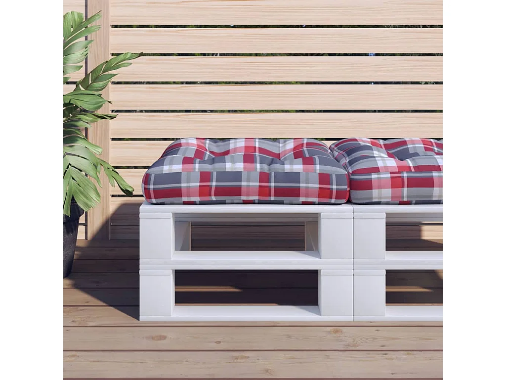 Palletkussen 50x50x12 cm stof ruitpatroon rood