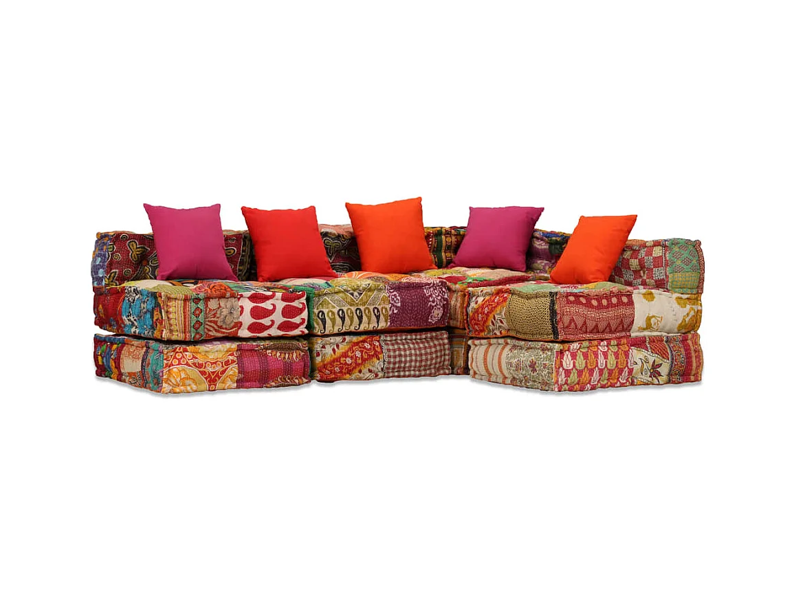 Pouf modulaire à 4 places Patchwork Tissu
