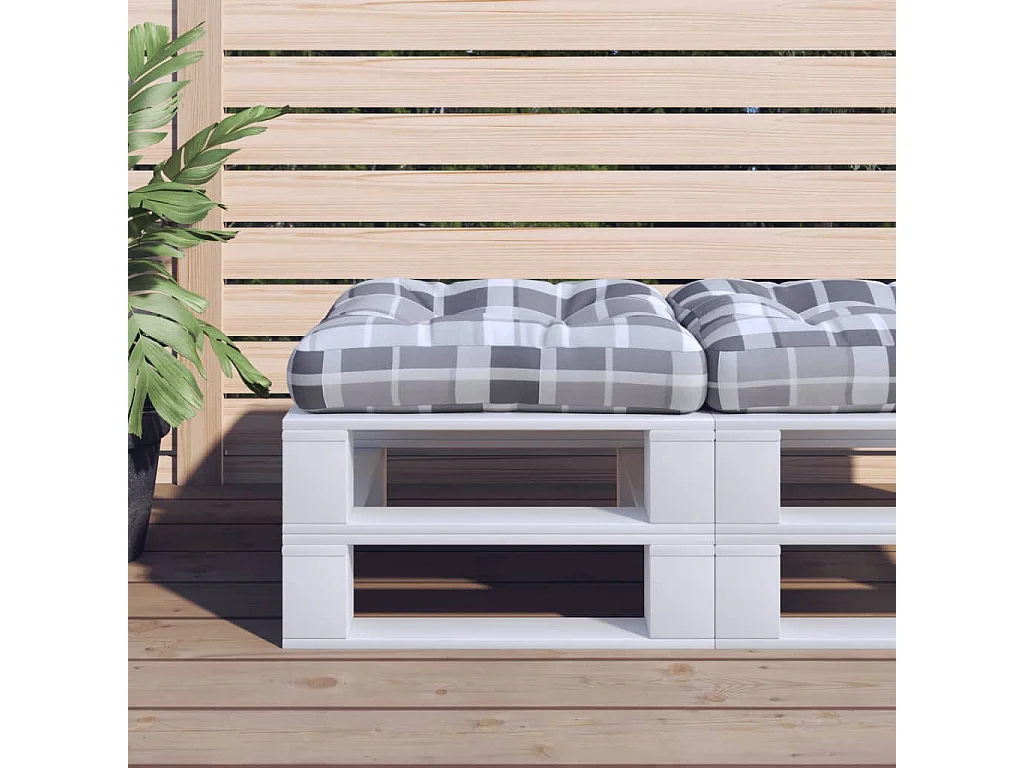 Coussin de palette motif à carreaux gris tissu