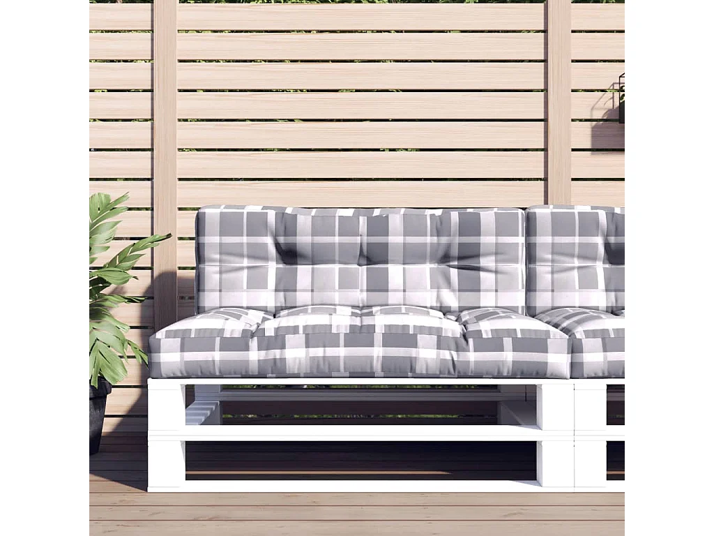 Coussins de palette lot de 2 motif à carreaux gris tissu