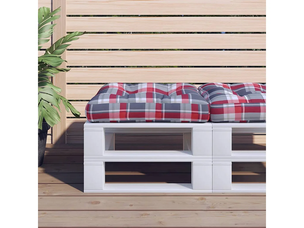 Cuscino per Pallet a Quadri Rosso 58x58x10 cm in Tessuto