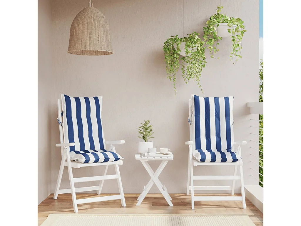 Coussins de chaise à dossier haut lot de 2 rayures bleu/blanc