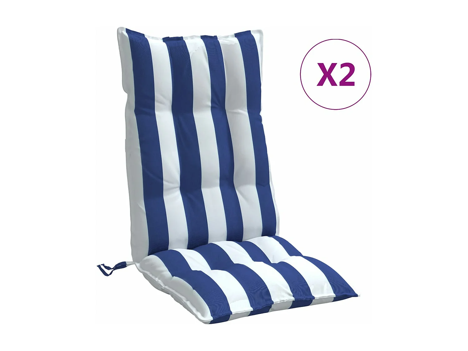 Coussins de chaise à dossier haut lot de 2 rayures bleu/blanc