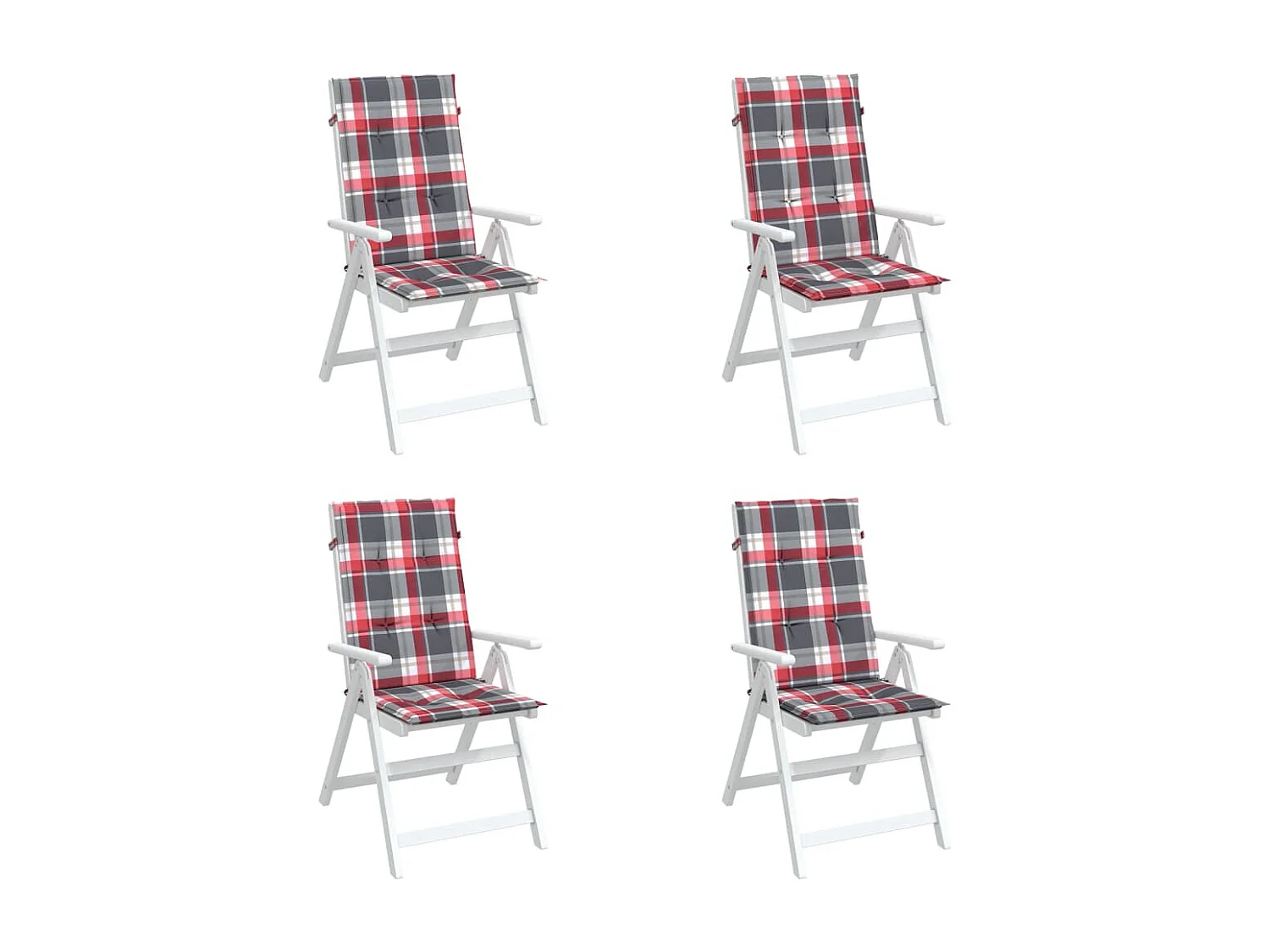 Cojín silla jardín respaldo alto 4 uds cuadros rojo 120x50x3 cm