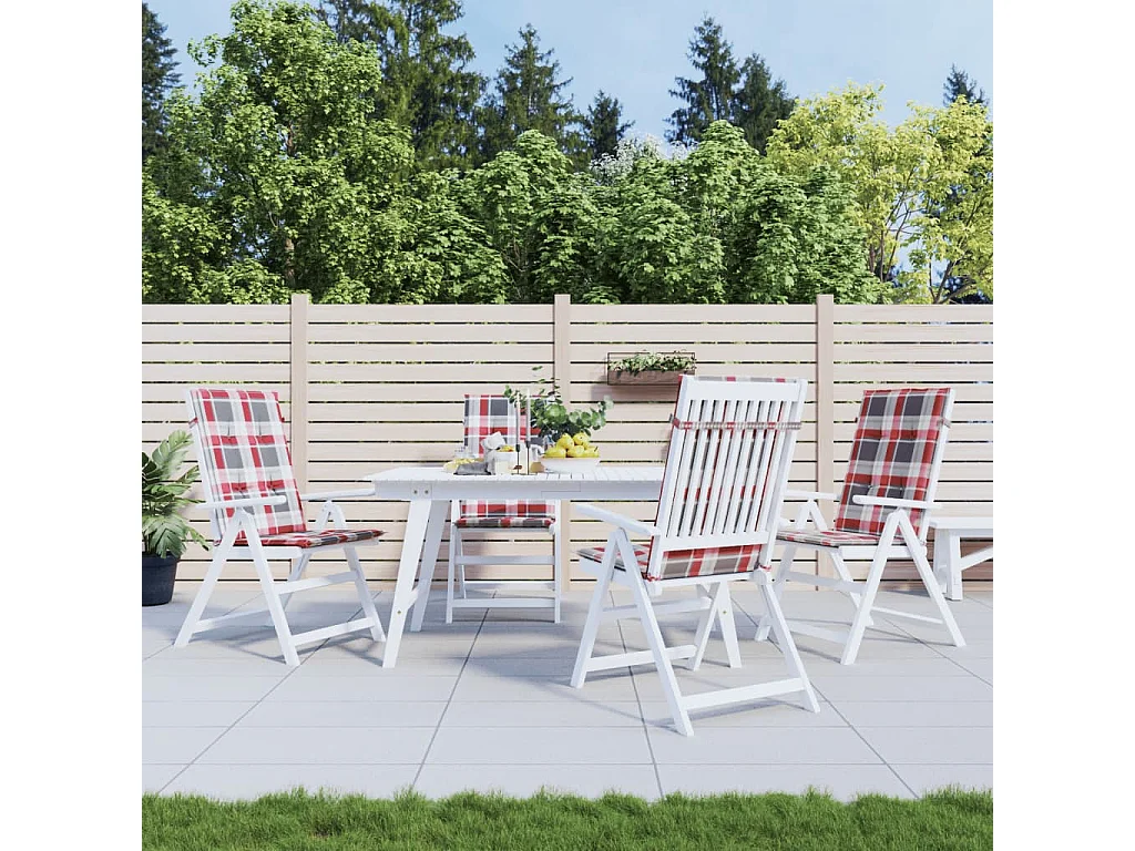 Coussins de chaise jardin dossier haut lot de 4 carreaux rouges