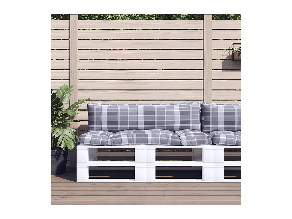 Coussins de palette 2 pcs carreaux gris tissu