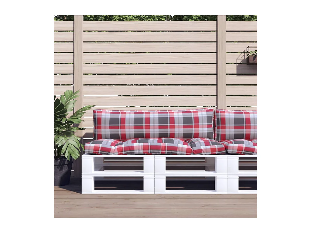 Coussins de palette 2 pcs carreaux rouges tissu