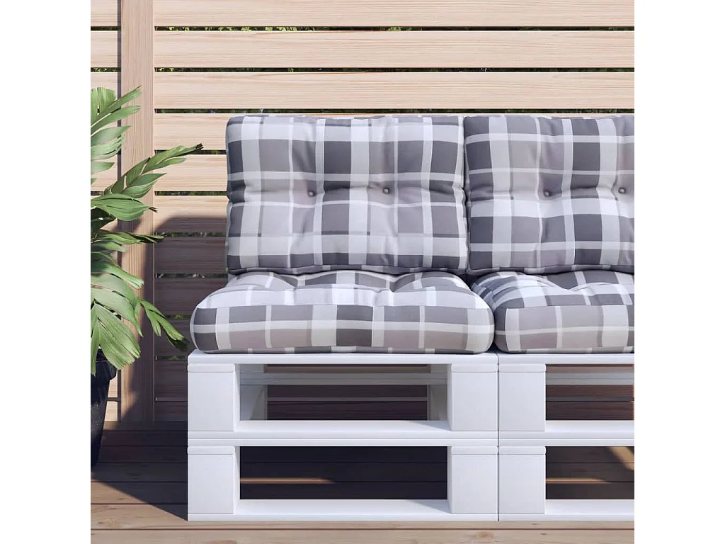 Coussins de palette lot de 2 motif à carreaux gris tissu