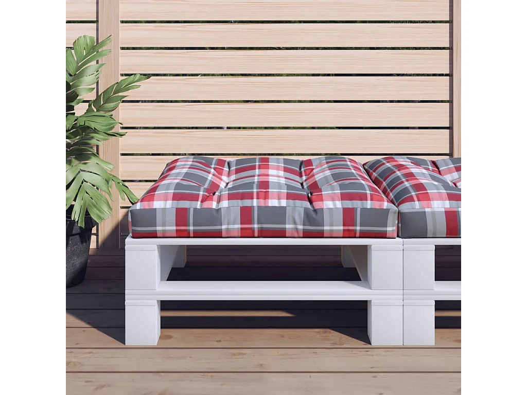 Coussin de palette motif à carreaux rouge 70x70x12 cm tissu