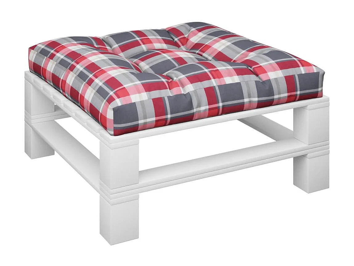 Coussin de palette motif à carreaux rouge 70x70x12 cm tissu