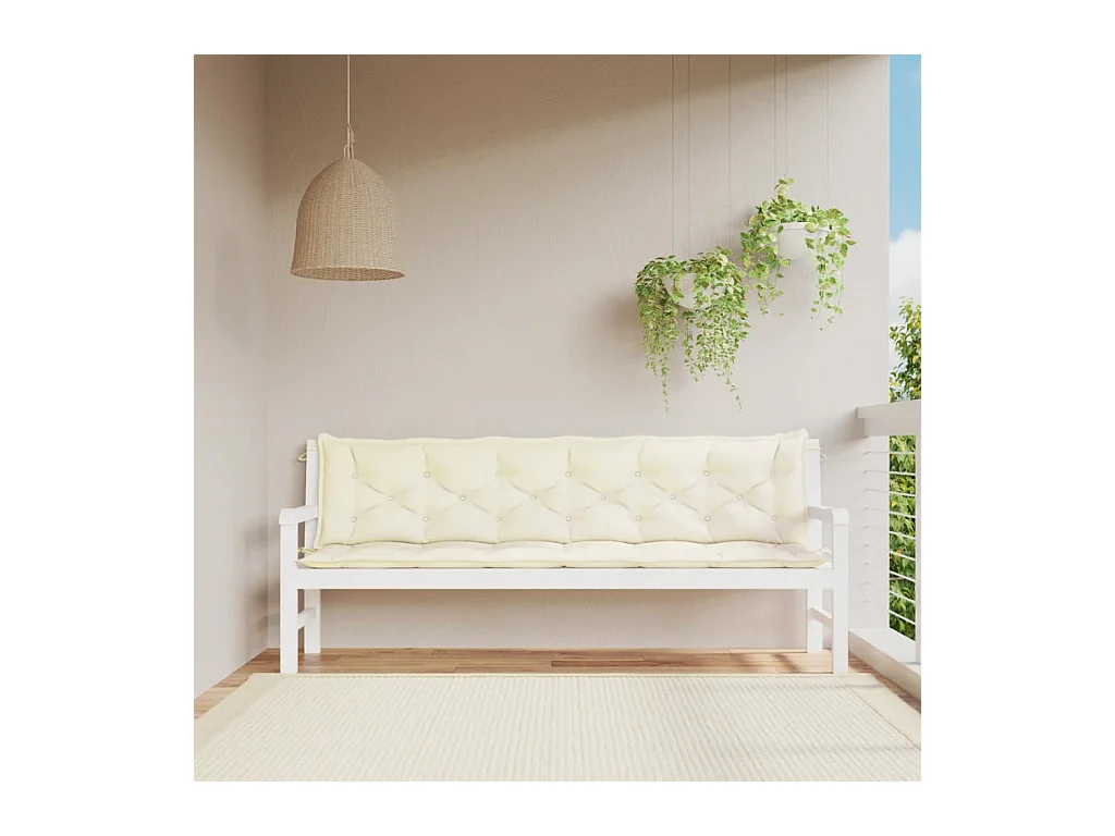 Cuscini Panca Giardino 2pz Bianco Crema 200x50x7 Tessuto Oxford