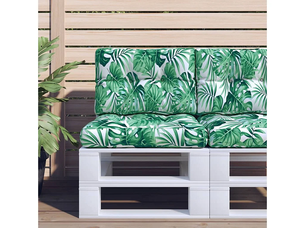 Cuscino per Pallet con Motivo a Foglie 60x40x12 cm in Tessuto