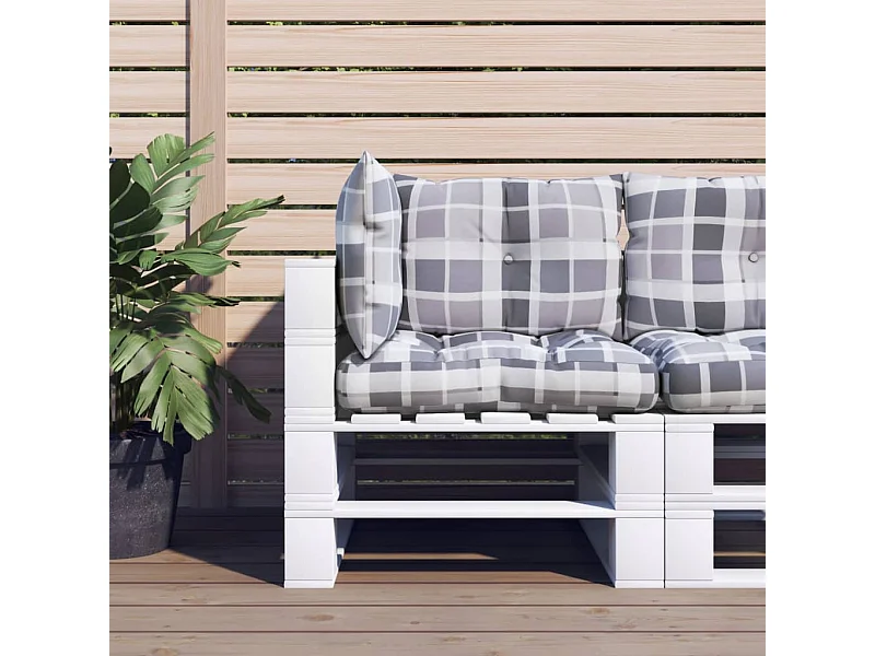 Coussins de palette lot de 3 motif à carreaux gris tissu