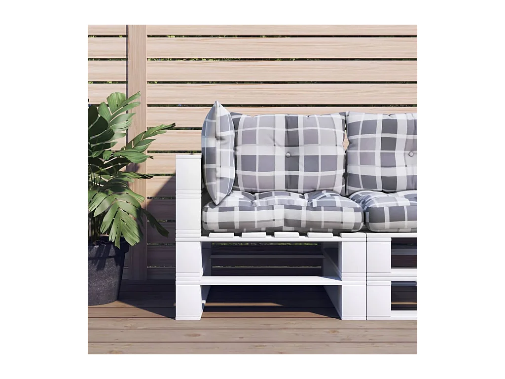 Coussins de palette lot de 3 motif à carreaux gris tissu