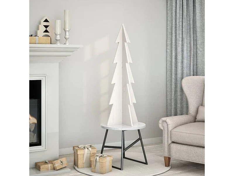 Albero di Natale in legno per decorazione bianca 112 cm di pino massiccio