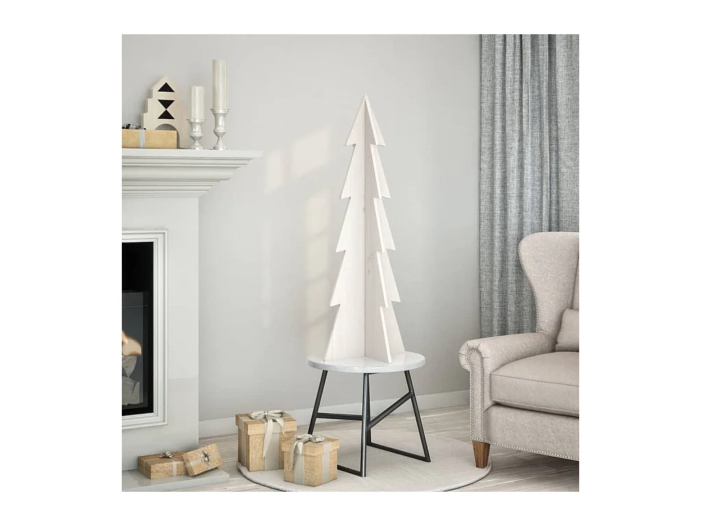 Houten kerstboom voor witte decoratie, 112 cm massief grenen