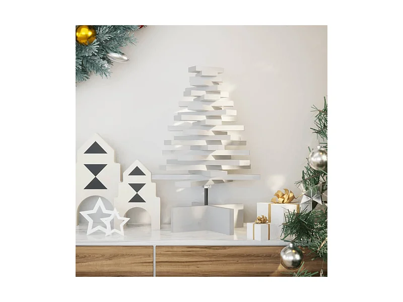 Arbre de Noël en bois pour décoration blanc 60 cm pin massif