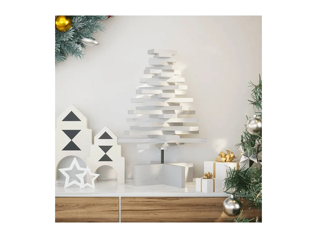 Houten kerstboom voor witte decoratie 60 cm massief grenen