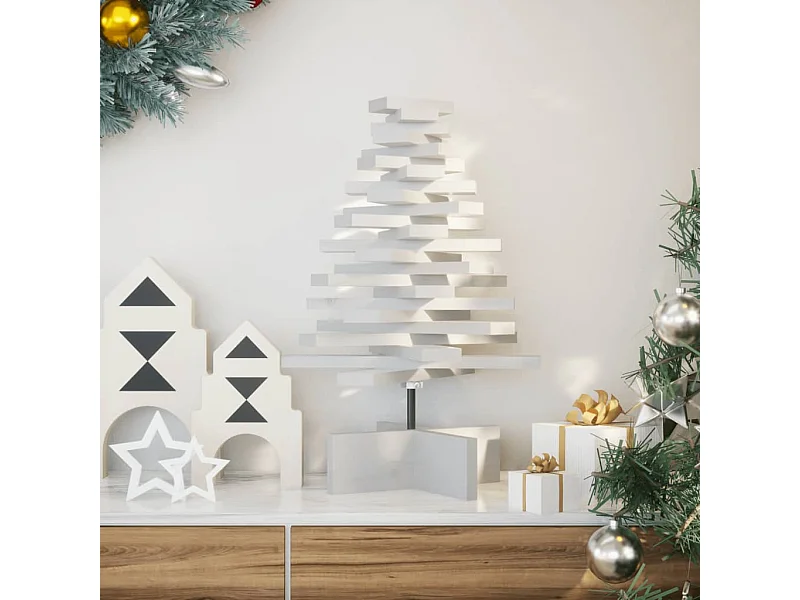 Albero di Natale in legno per decorazione bianca 60 cm di pino massiccio