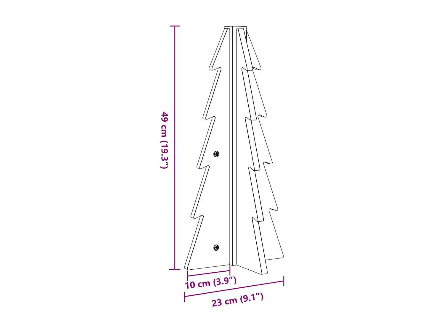 Albero di Natale in legno per decorazione 49 cm in legno di pino massiccio