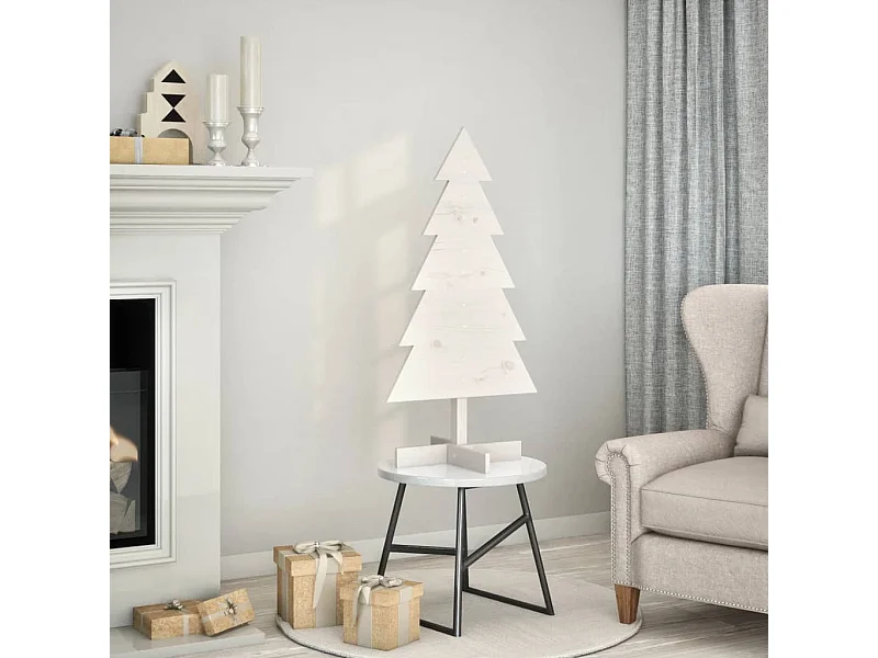 Albero di Natale in legno per decorazione bianco pino massiccio da 100 cm