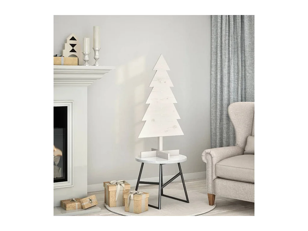 Albero di Natale in legno per decorazione bianco pino massiccio da 100 cm