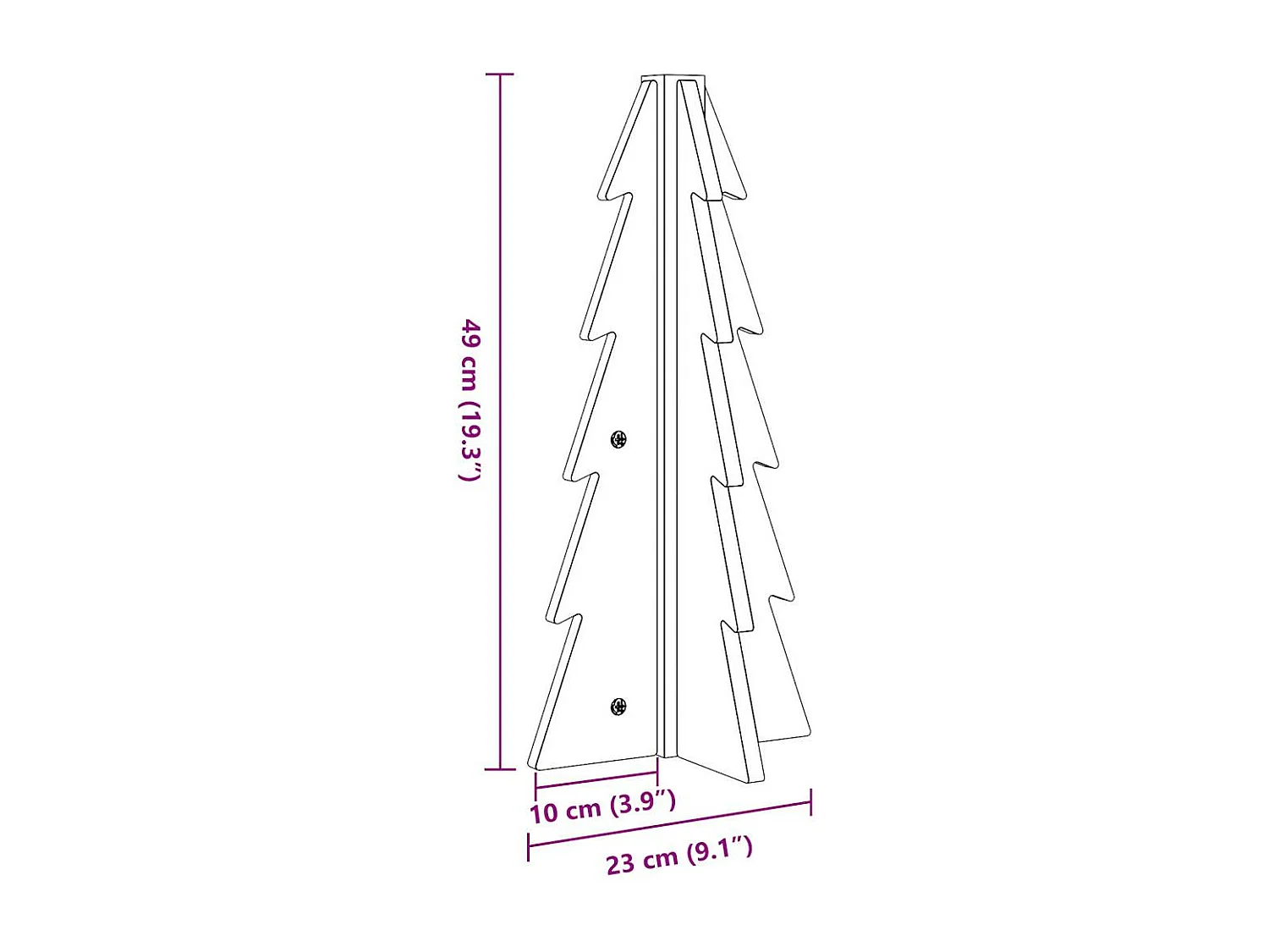 Albero di Natale in legno per decorazione bianca 49 cm di pino massiccio