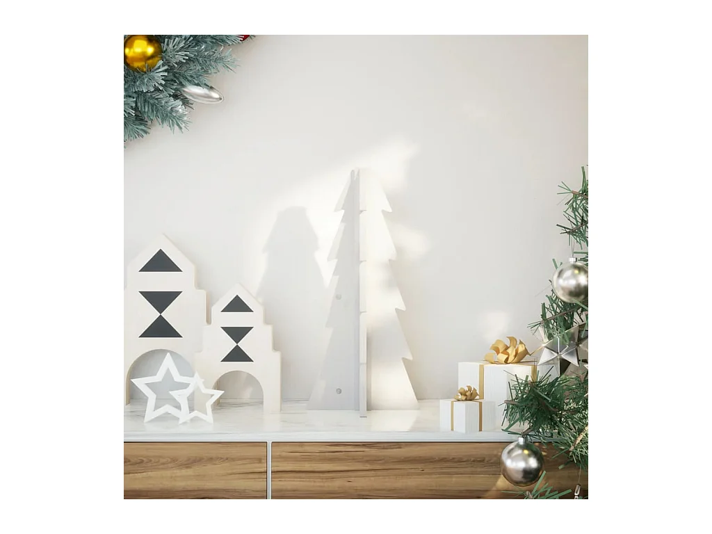 Albero di Natale in legno per decorazione bianca 49 cm di pino massiccio