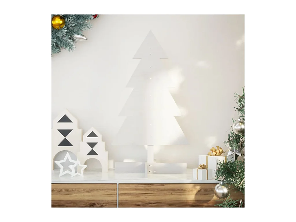 Houten kerstboom voor witte decoratie, 80 cm massief grenen