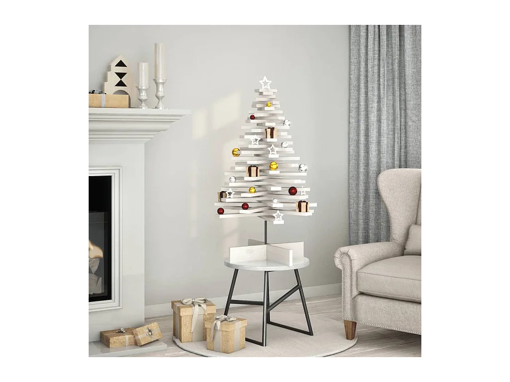 Albero di Natale in legno per decorazione bianco pino massiccio da 100 cm