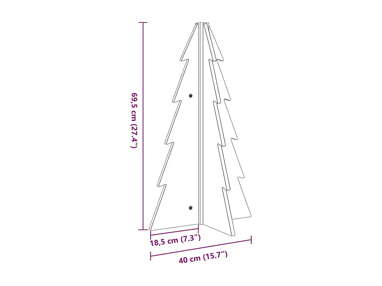 Albero di Natale in legno per decorazione bianca pino massiccio da 69,5 cm