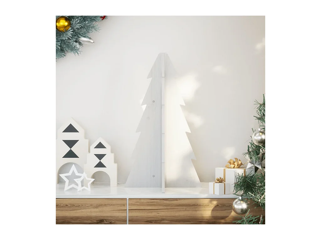 Houten kerstboom voor witte decoratie 69,5 cm massief grenen