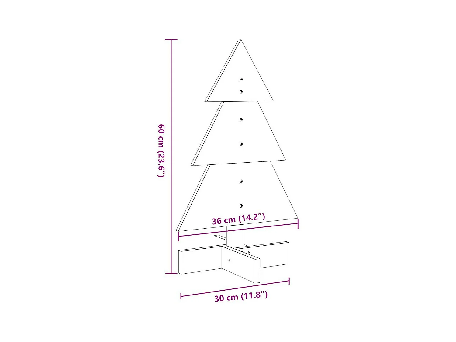 Albero di Natale in legno per decorazione 60 cm in legno di pino massiccio