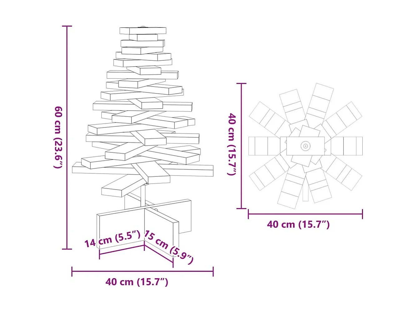 Albero di Natale in legno per decorazione 60 cm in legno di pino massiccio