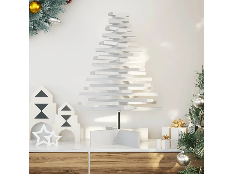 Albero di Natale in legno per decorazione bianca 80 cm di pino massiccio