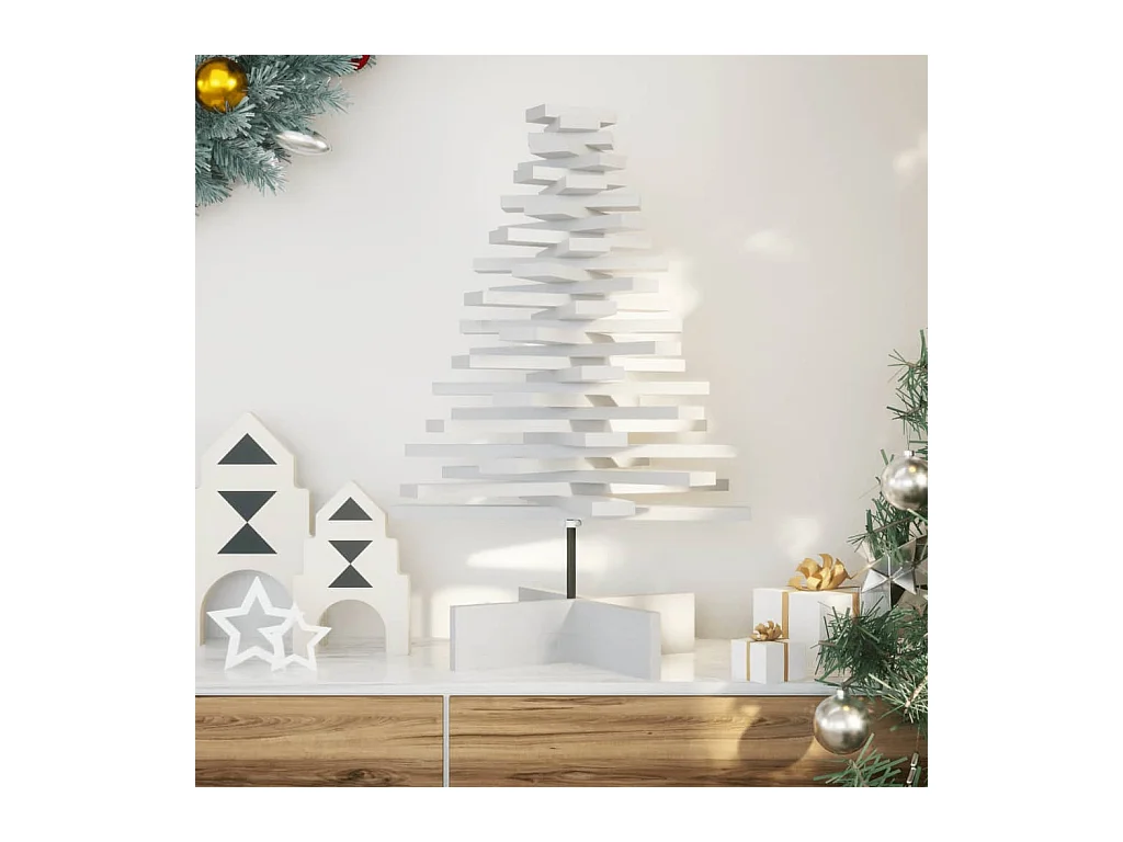 Houten kerstboom voor witte decoratie, 80 cm massief grenen